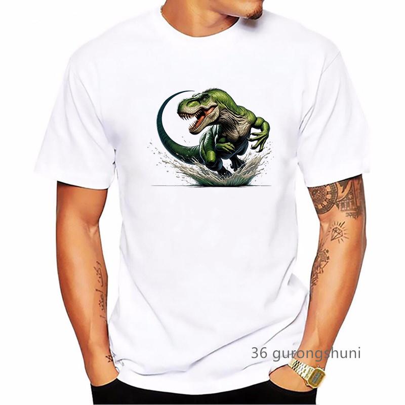 Dinosaur Animal Printed T Shirt MenS Clothing Summer Short Sleeve Tshirt Homme Harajuku Shirt Streetwear