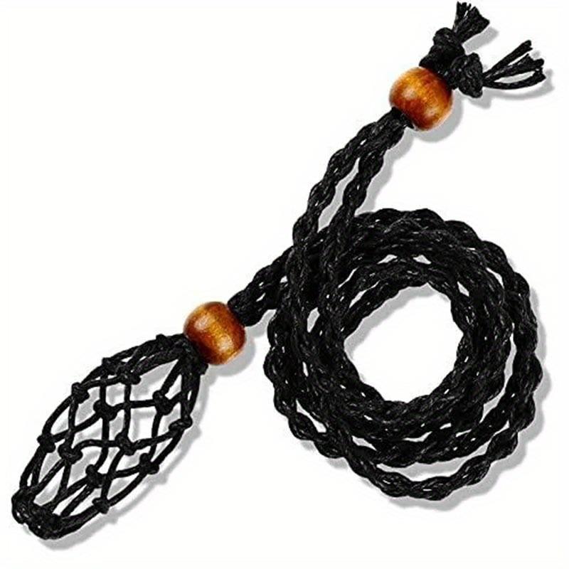 Ishihara Retro Adjustable Rope Necklace with Natural Stone Crystal Pendant
