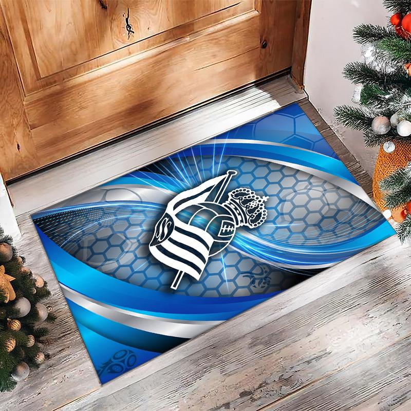 Real Sociedad FC Soccer Football Pattern Soft Area Rug Non Slip Indoor Floor Carpet Sports Decor Mat for Bedroom