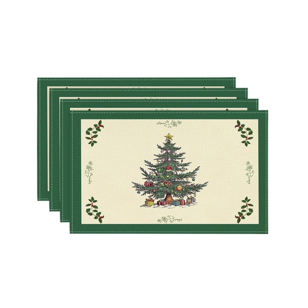 4PCS Linen-like Christmas Tree Placemats Anti-slip Tableware Insulated Mats New Year