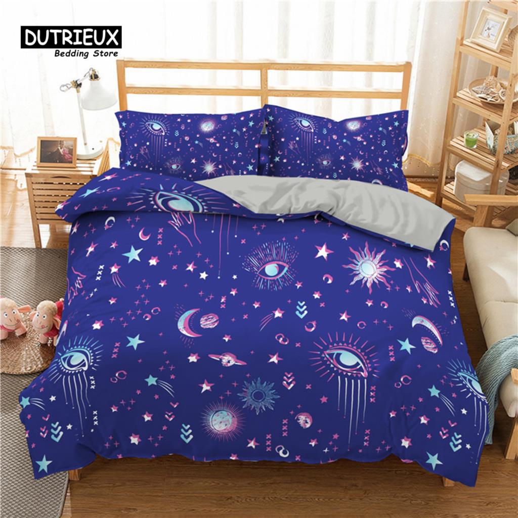 Comforter 3D Geometric Bedding Set Bohemian Style Sun Eye Star Floral Wing Abstract Pattern Print Microfiber King