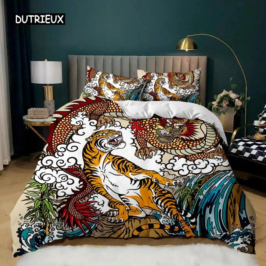 

Набір підодіяльників Dragon Japanese White Dragon Tatsu Folk Noble Monster Twin Комплект постільної білизни Double Queen King Polyester Qulit Cover 70x133cm 3pcs