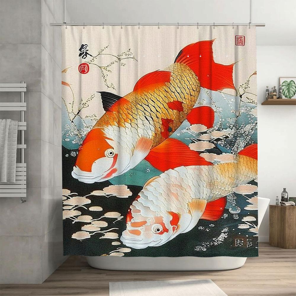 Vibrant Koi Fish Shower Curtain Modern Home Decor With Oriental Artistic Design