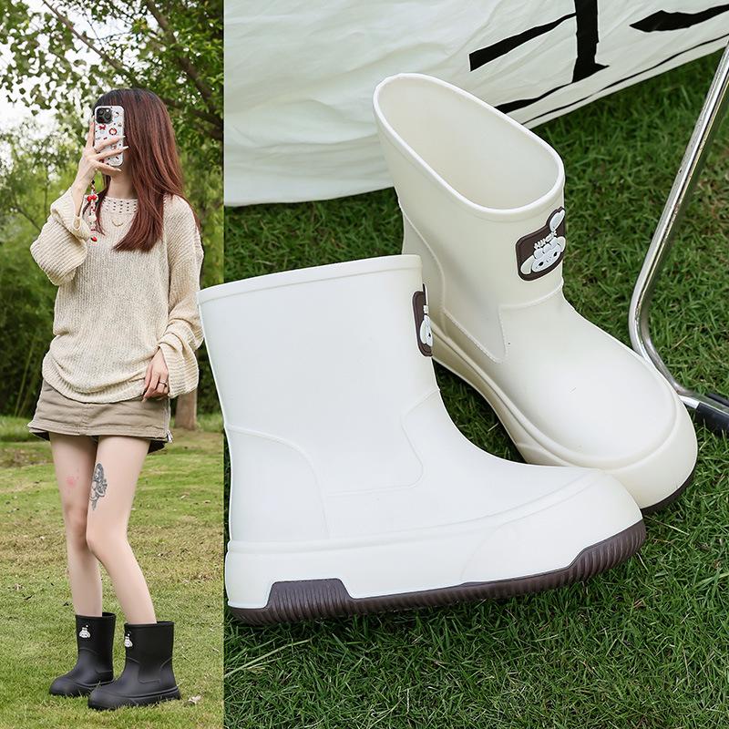 2025 new cute rain shoes women's medium rain boots cotton water shoes waterproof glue shoes kitchen car wash water boots