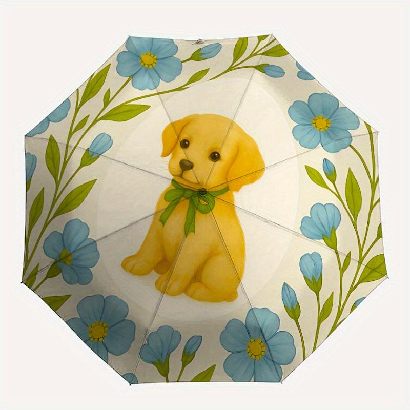 

1pc Floral Puppy Auto Cute Umbrella Auto Open/Close Folding Umbrella with 8 Rib Frame, 3 Fold Compact Umbrella for Men & Women