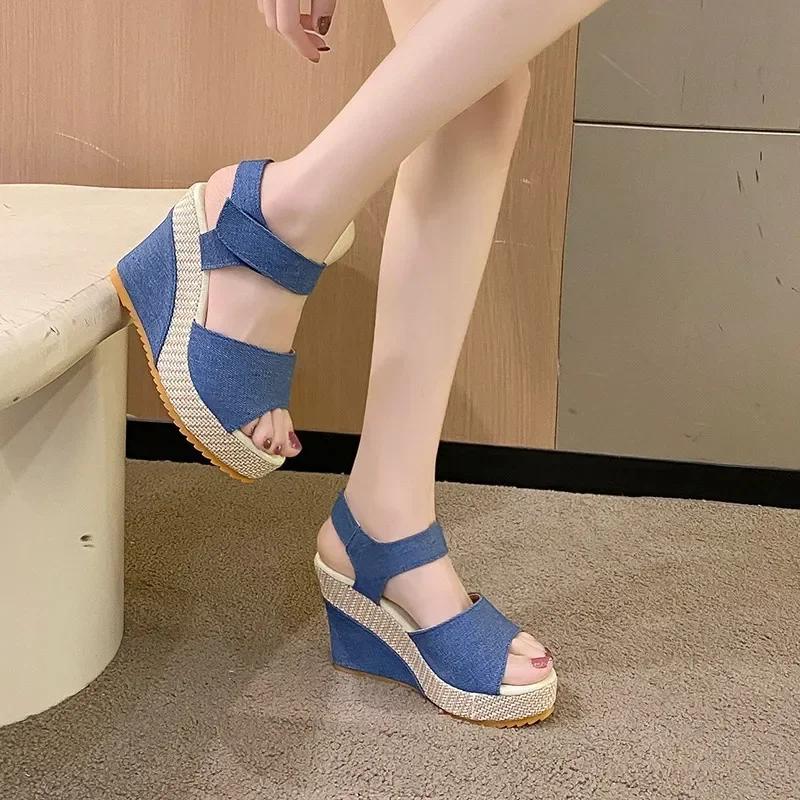 2024 High Quality Women's Shoes Plus Size Women's Sandals Peep Toe Dress Sandals Women New Round Toe Wedge Sandals