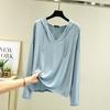Plus Size Women's Long-Sleeve Modal T-Shirt - Hooded, Solid Color, Sun Protection, Lightweight for Spring/Summer