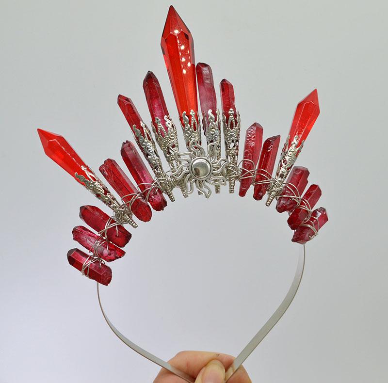 Retro Silver Moon Crystal Glass Crown Headband