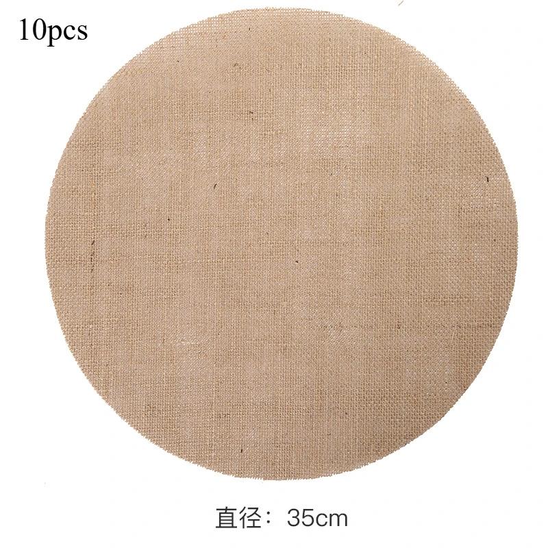 10Pcs Round Linen Jute Burlap Table Placemat Table Mat Dinner Table Tea Cup Plates Mat Home Wedding Birthday Party DIY Decor