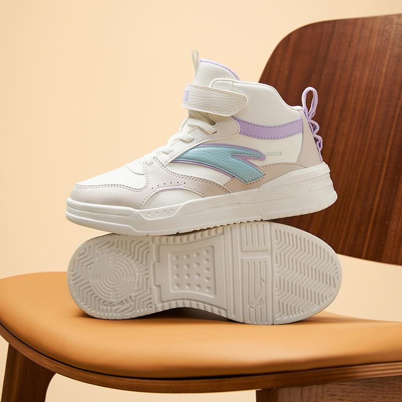 Anta Comfortable Versatile Non-Slip Wear-Resistant High-Top Casual Shoes Kids Casual Shoes White Brown A22438002-1