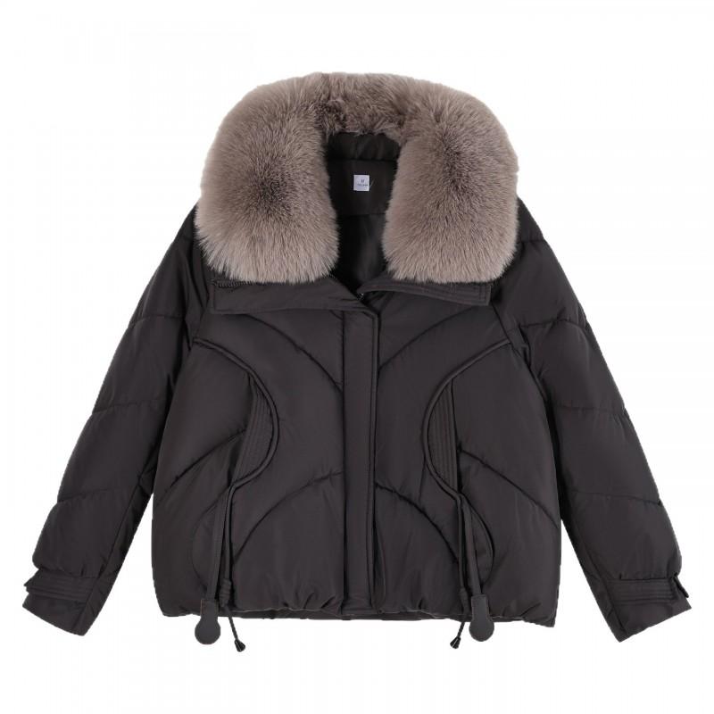 Womens Short Puffer Coat With Faux Fur Collar Winter 2026 Thick Warm Loose Fit Korean Style Cotton Jacket