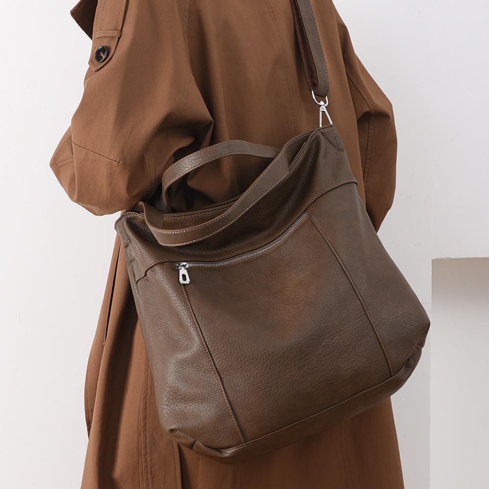 Retro Ins Women's Tote Bag Autumn New Large Capacity PU Soft Leather Underarm Bag Lazy Wind Women's Shoulder Bags for Girlfriend's Wife Birthday Gifts