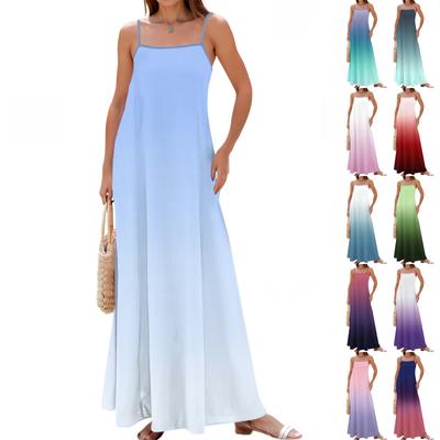 Women's Summer Casual Fashion Adjustable Suspenders Printed Long Dress