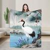 Chinese Style Crane Soft Blanket Children Plush Bedding Throws Funny Couch Bed Flannel Bedspread Sofa Bed Cover