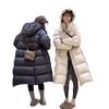Winter new European hooded puff down jacket women's long simple white duck down jacket