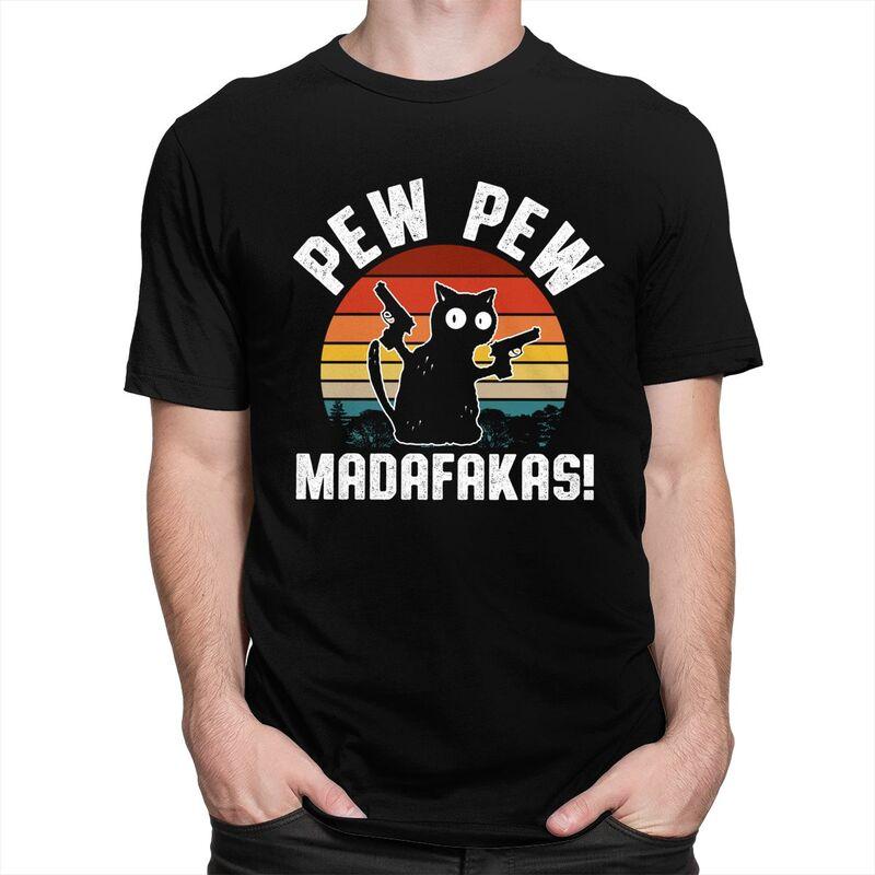 Custom Mens Retro Black Cat Pew Pew Madafakas T Shirt Short Sleeve Cotton Tshirt Tshirt Casual Tees Loose Fit Clothes