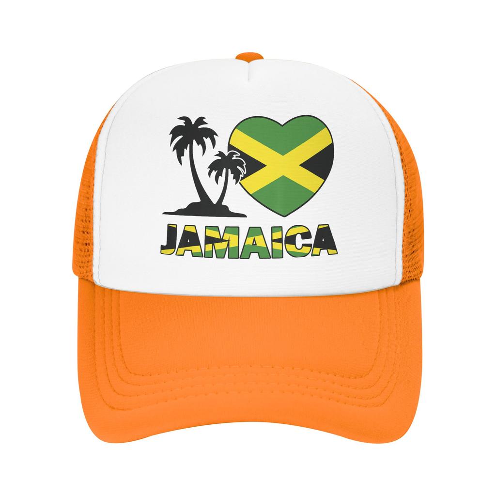 Jamaica I Love Jamaican Flag Mesh Baseball Cap Unisex Sport Sun Hat  Hats Adjustable Sun Hats Summer Trucker Hats