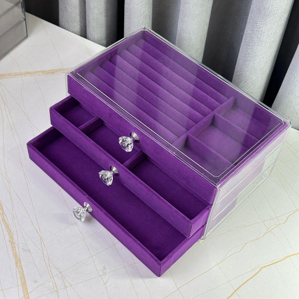 Burgundy Flannel Jewelry Storage Box, Earrings, Earrings, Storage Box Jewelry, Dust-proof Drawer-type Jewelry Case, Dressing Table Collection