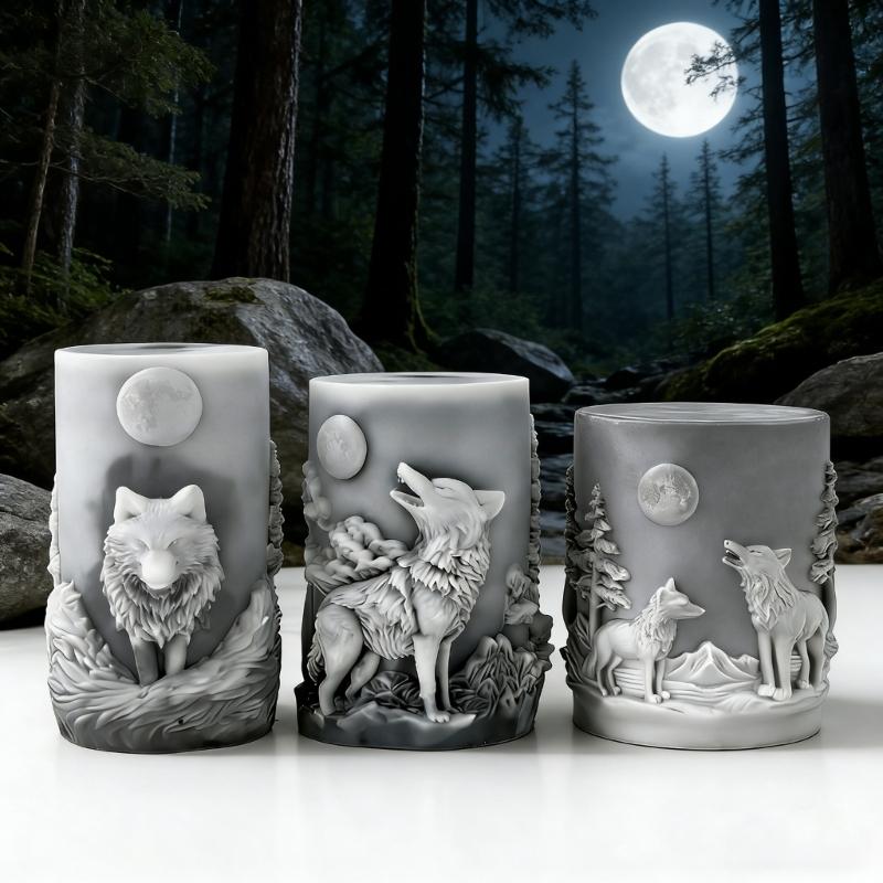Premium Silikon 3D Wolf Zylinder Kerzenform für handgemachte Seife, Säulenkerzen und künstlerische Harz-Kreationen Bastelprojekte
