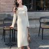 French Design Lapel Knit Dress for Women In Autumn and Winter Retro Slimming Long Skirt Trendy Pullover Solid Sweater