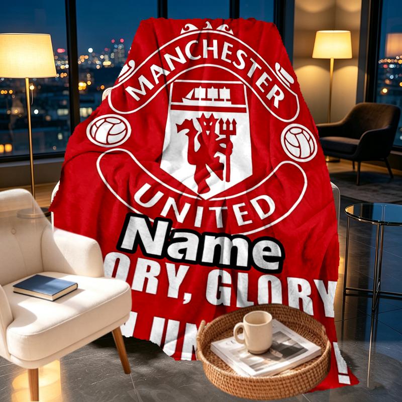 Custom Name Personalized Manchester United F.C Print Blankets, Home Decor, Bedroom, Sofa, Camping, Couch, Gifts for Birthday Christmas