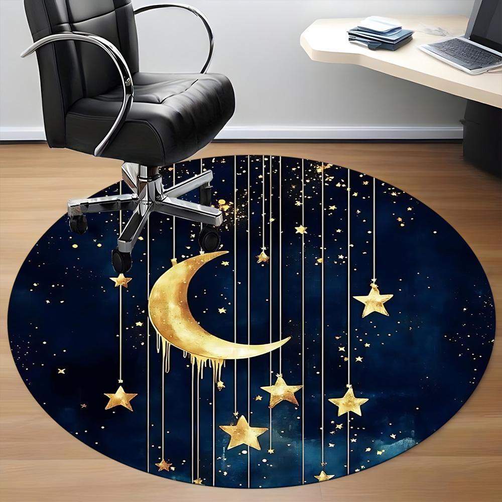 1PC Moon Stars Office Round Area Rug, Mat Suitable For Office, Under Office Chairs Bedroom Living Room Home Decor, Room Deco
