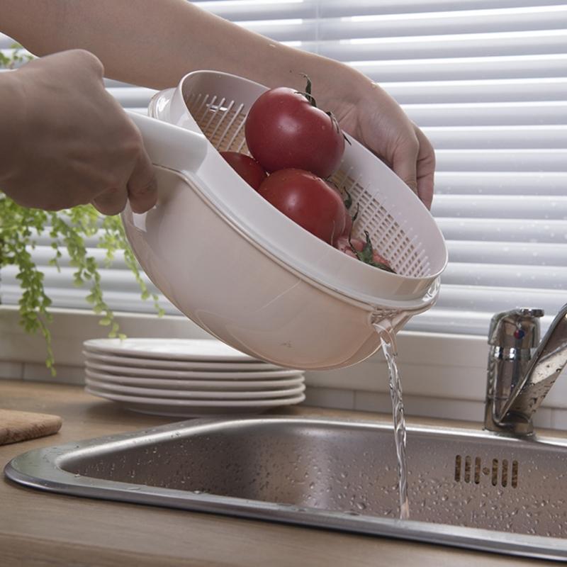 Handle Draining Basket Plastic Double Layer Colander Bowl for Fruit Washing, Vegetable Washing and Water Draining