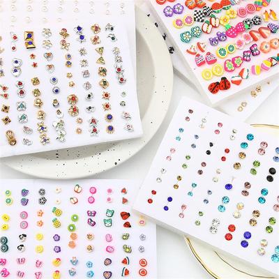 50Pairs Mixed Styles Rhinestone Geometric Plastic Stud Earrings Set For Women Girls Jewelry