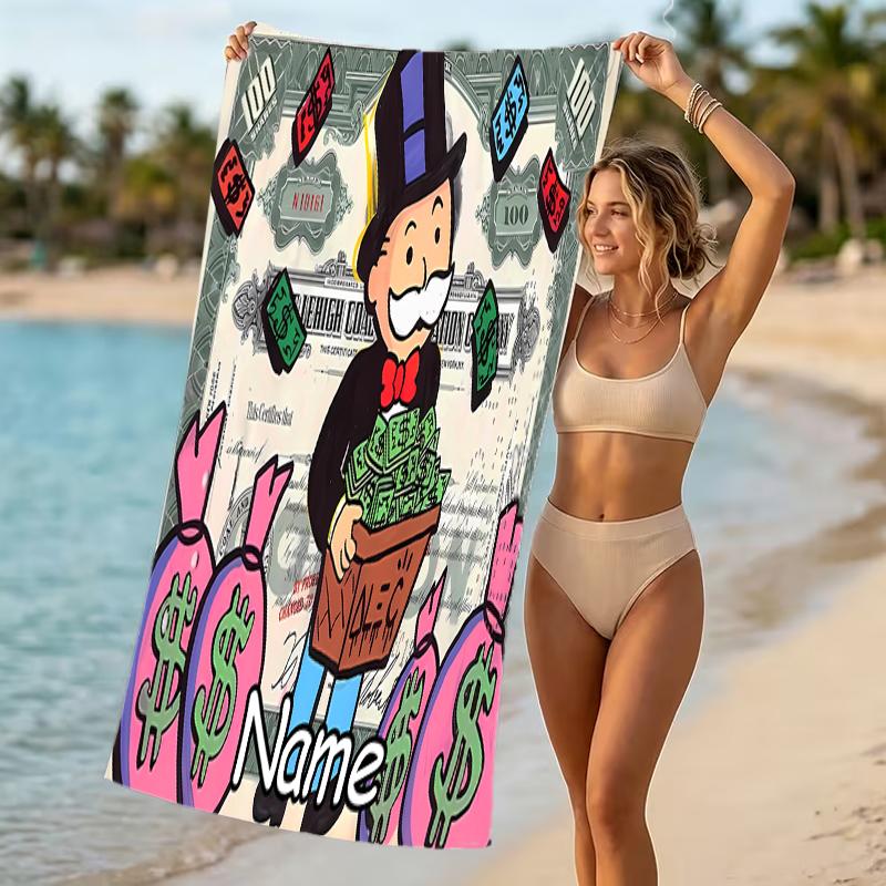 Customizable personalized beach towels Mr. Monopoly themed designs.Suitable for the beach, yoga, sports;ideal as beach accessories