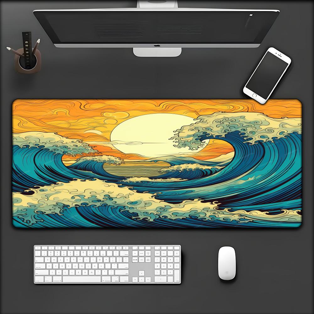 Japanese The Great Wave of Kanagawa Large Gaming Mousepad Xmm Gamer Keyboard Lock Edge Desk Mats Office Lap Gamer Mousepad
