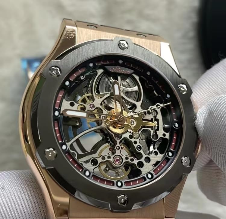 HAOFA Men's Skeleton Automatic Mechanical Watch with 80-Hour Power Reserve, Hollow Dial, Luminous Hands, Water Resistant, Gentleman's Wristwatch, Gift