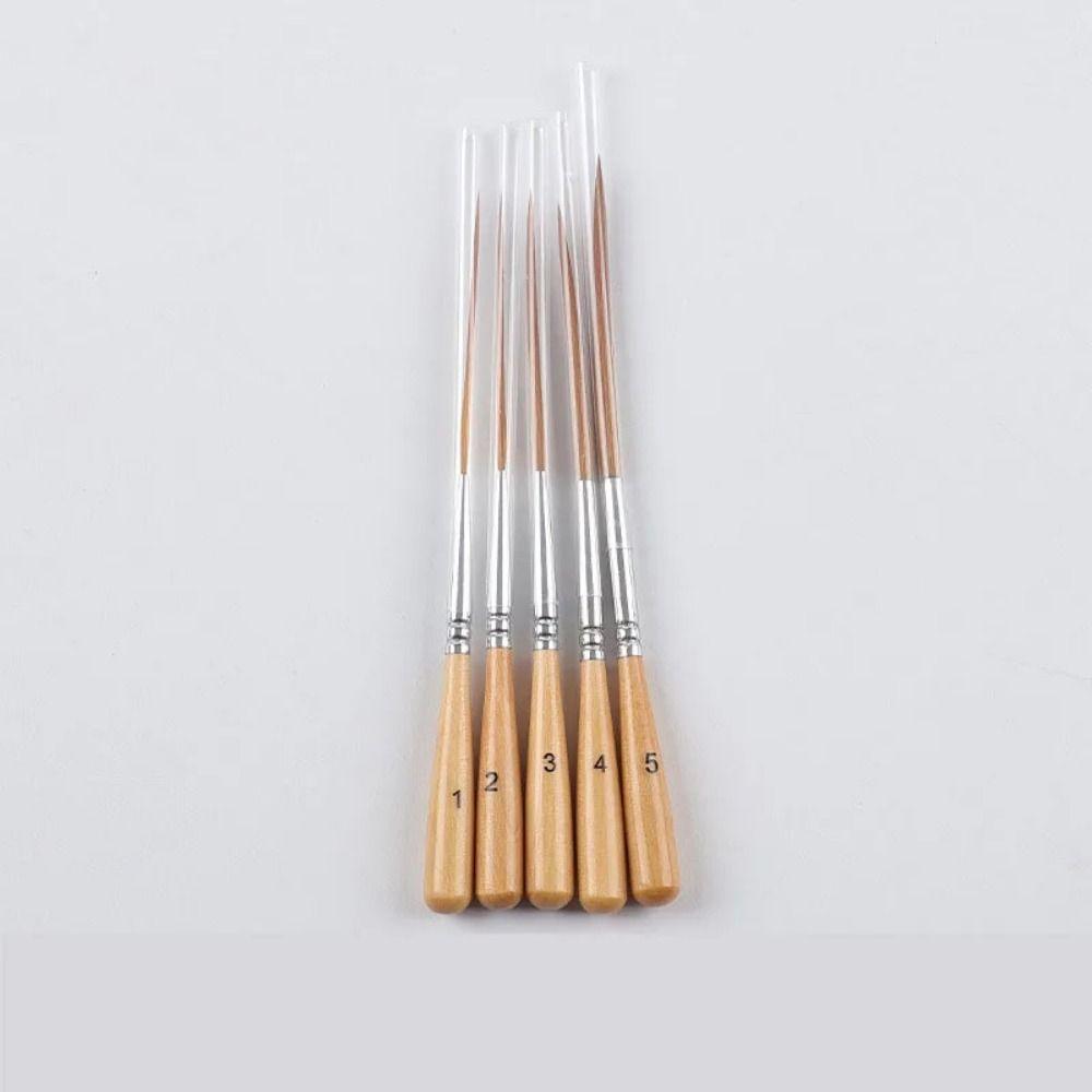 5Pcs Soft Elastic Bristles Long Line Brush Set Wood  Handle Watercolor Drawing Brushes  Marking