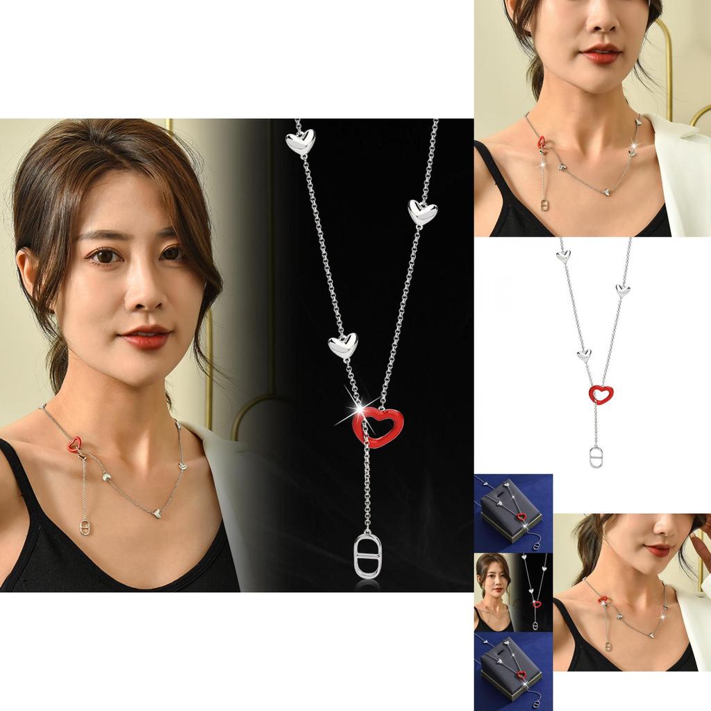 Elegant Adjustable Titanium Steel Heart Necklace For Women With Gold Trimmed Design