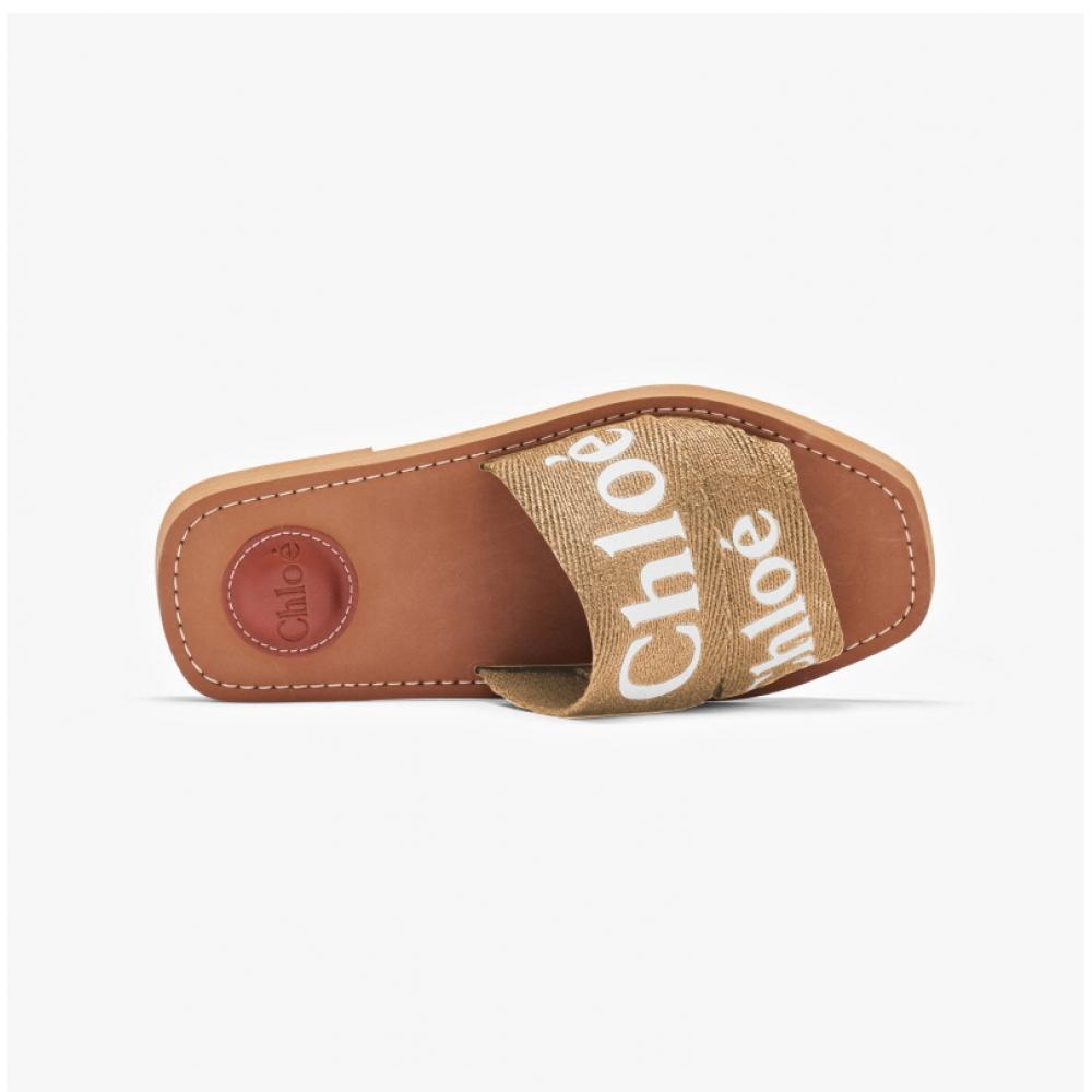 Chloe Chc23u188ef 24j Woody Logo Flat Mule Slippers