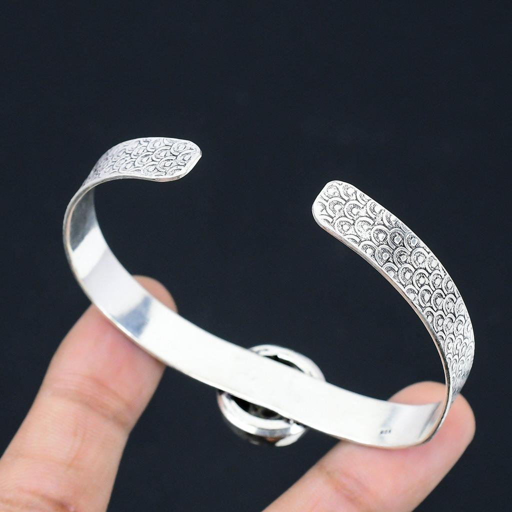 Daughters Day Deal Turritella Agate Gemstone 925 Silver Trendy Bangle Bracelet