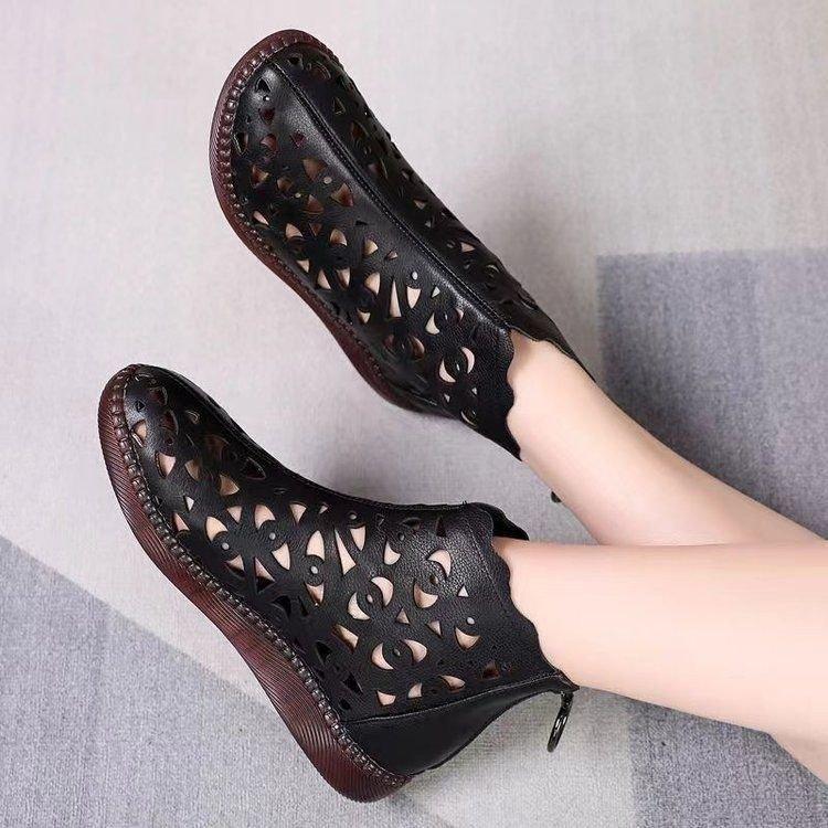 

Spring and summer new round head hollow hole shoes women s fashion rear zipper retro cool boots 35 чорний
