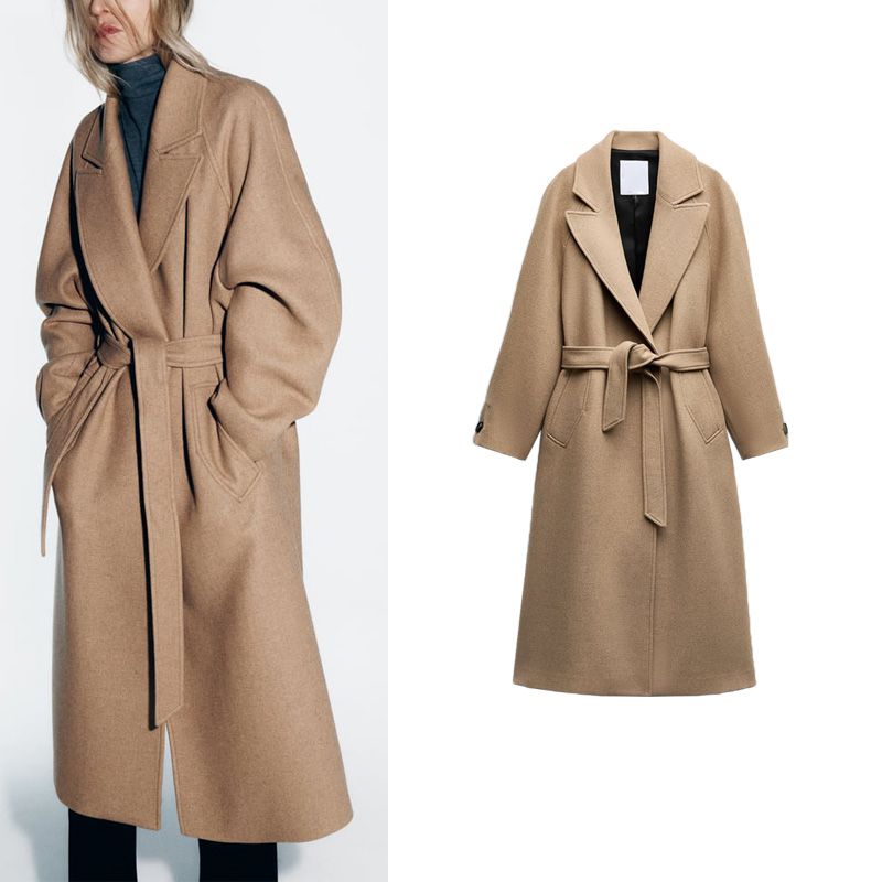 Spring New Women clothes European and American Elegant Style Elegant All-Match Loose With Belt Wool coat 2052142