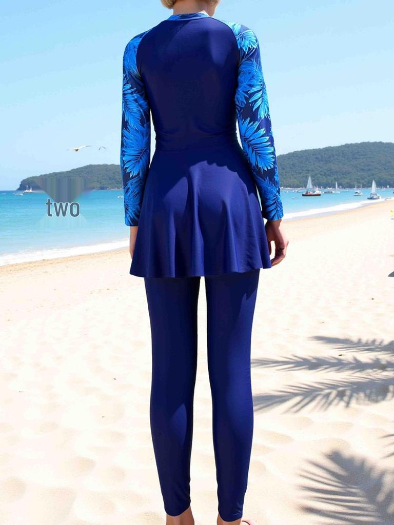 2026 New Sun-Protective Zipper Swimwear: Long Sleeve Two-Piece Swimsuit with Long Pants, Middle Eastern Conservative Style