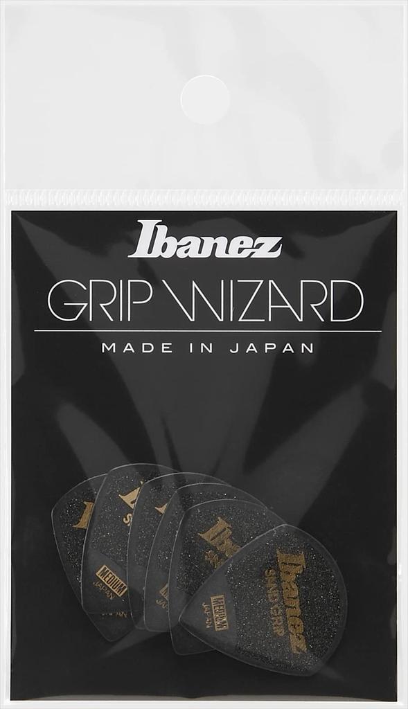 Ibanez Grip Wizard Series Sand Grip Picks (Medium) - 6-Pack, Black (PPA18MSGBK)
