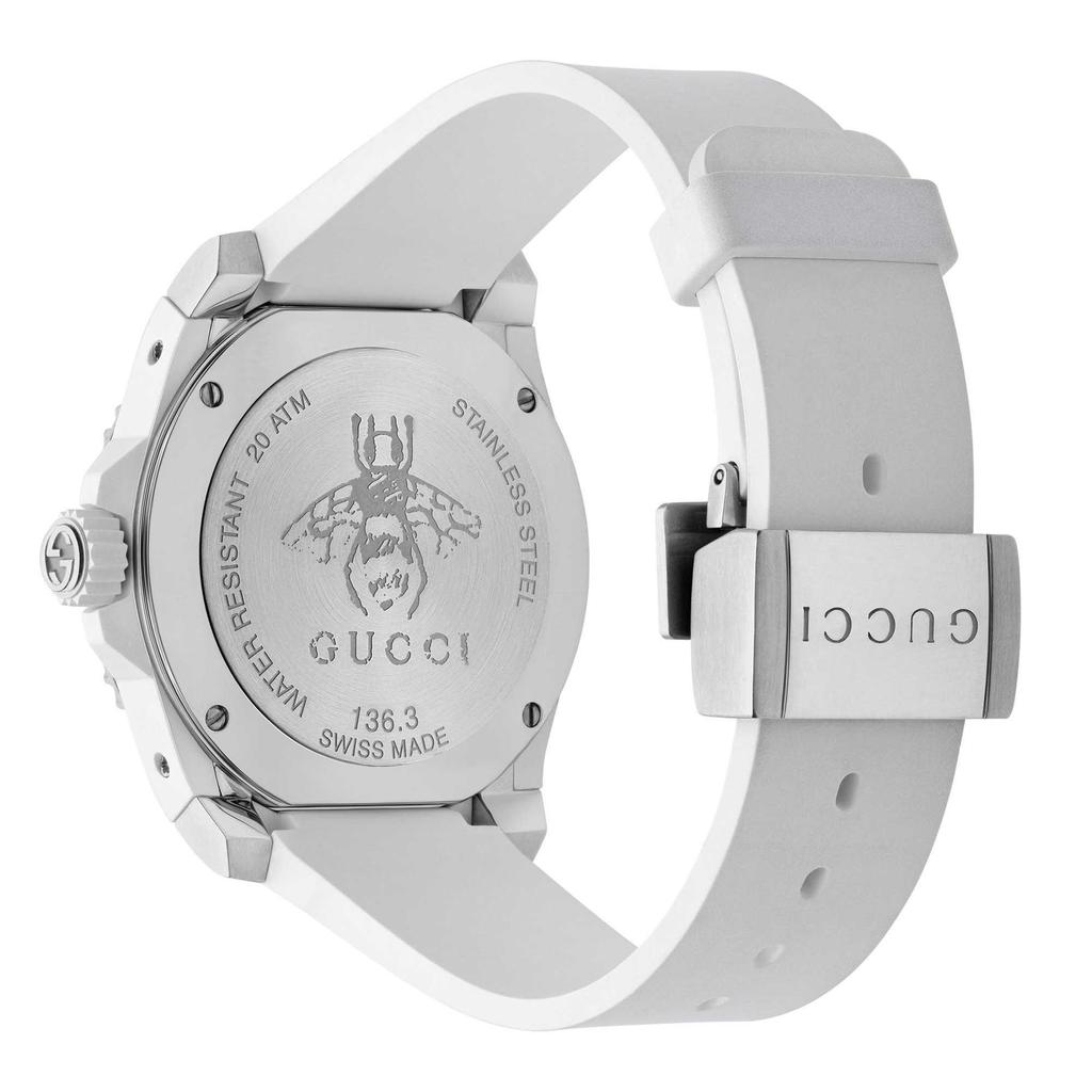 Gucci YA136337 Hodinky se stříbrným ciferníkem s bílým gumovým řemínkem, 40 mm
