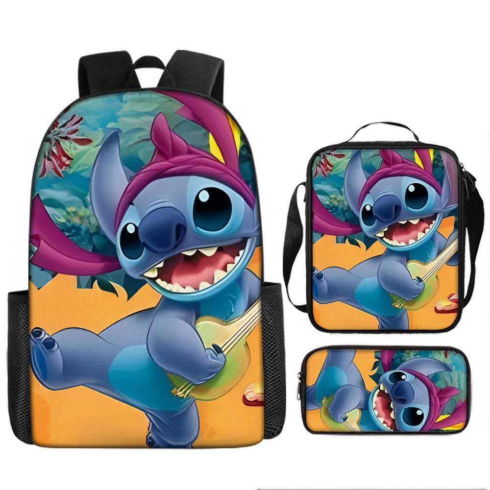Stitch Kids Backpack Set 3-Piece Student School Bag Lunch Box Pencil Case Digital Print Gift Set for Children