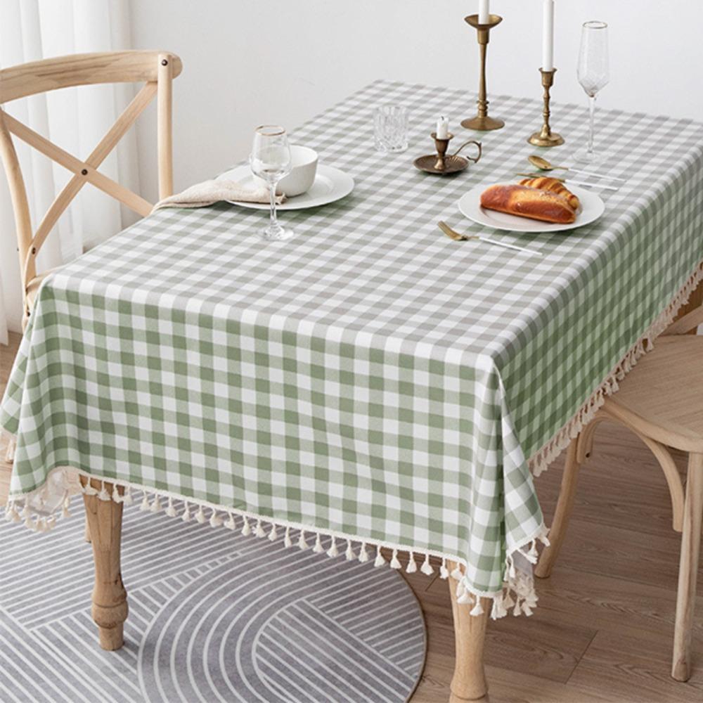 Table Decor Linen Plaid Tablecloth Pastoral Style Antifouling Table Runner Waterproof Rectangular Desk Cover Wedding