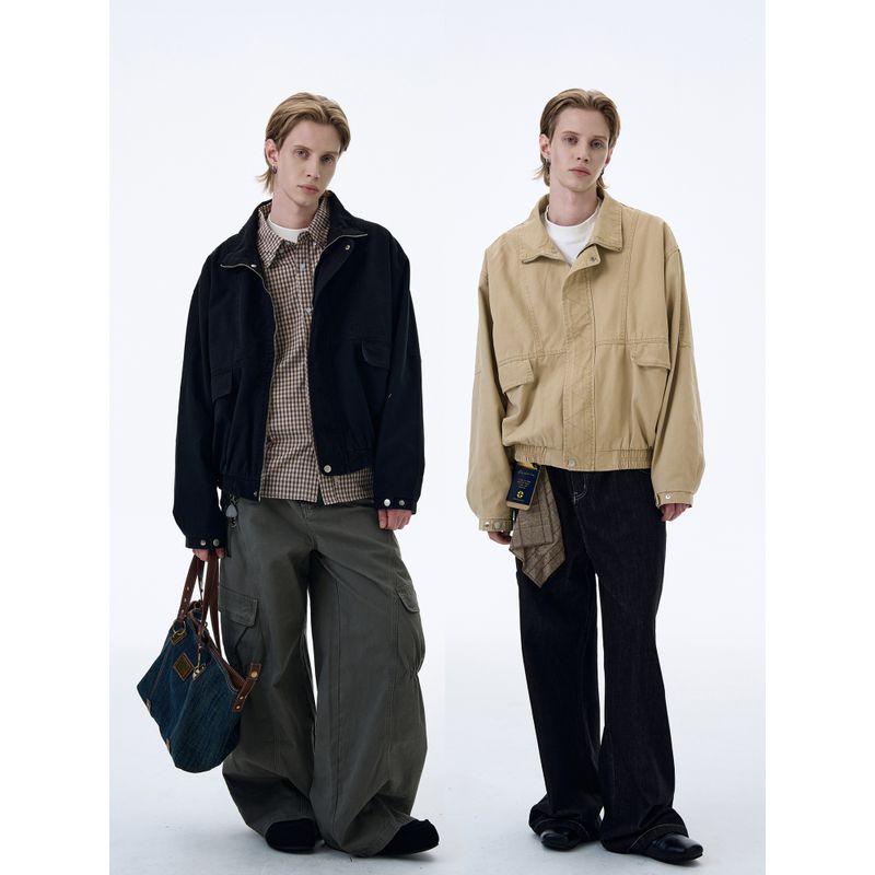 Kisko American High Street Bomber Stand Collar Workwear Jacket Unisex Trendy Brand Cool Cleanfit Short Loose Coat