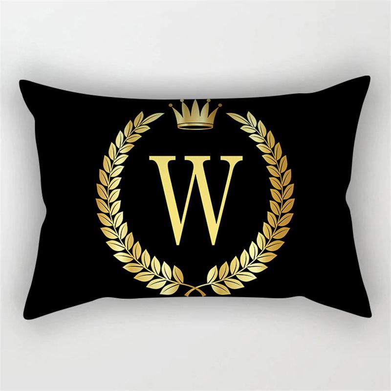Gold Color Letter Cushion Cover 30x50cm Rectangle Pillow Case Crown Leaves Plant Polyester Black Sofa Pillow Cover Home Decor