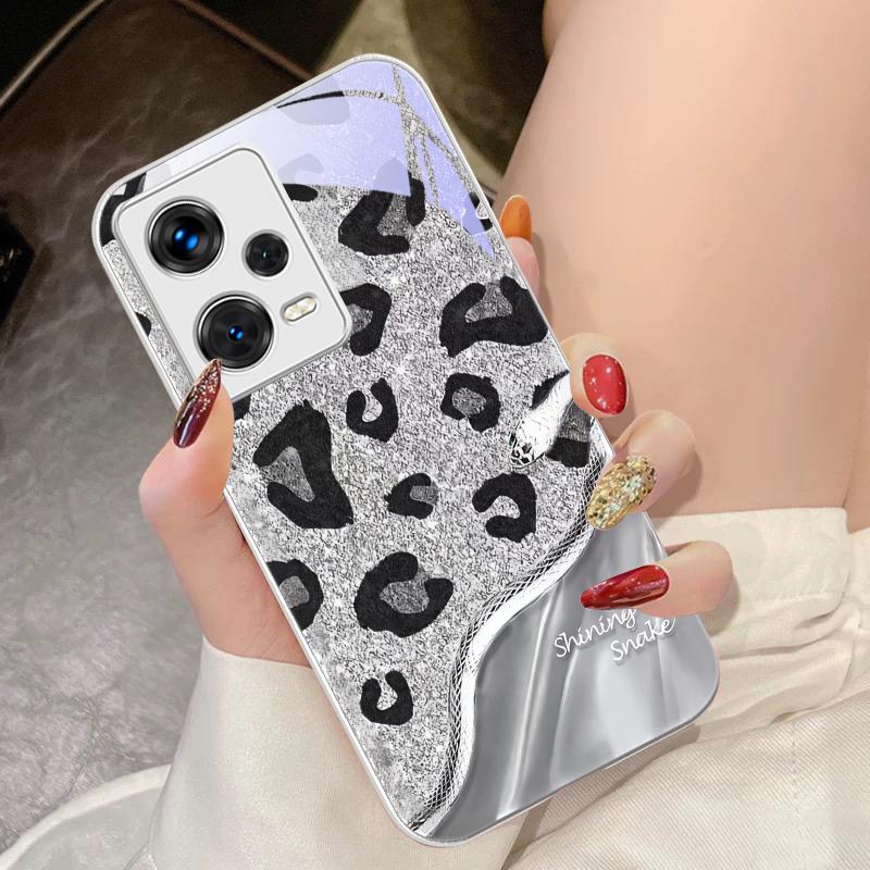 Leopard Sequin Snake For Xiaomi 14 Ultra 13 Lite Redmi Note 13 11 Pro 12 Plus Poco X6 3 Pro F4 6 GT Tempered Phone Case