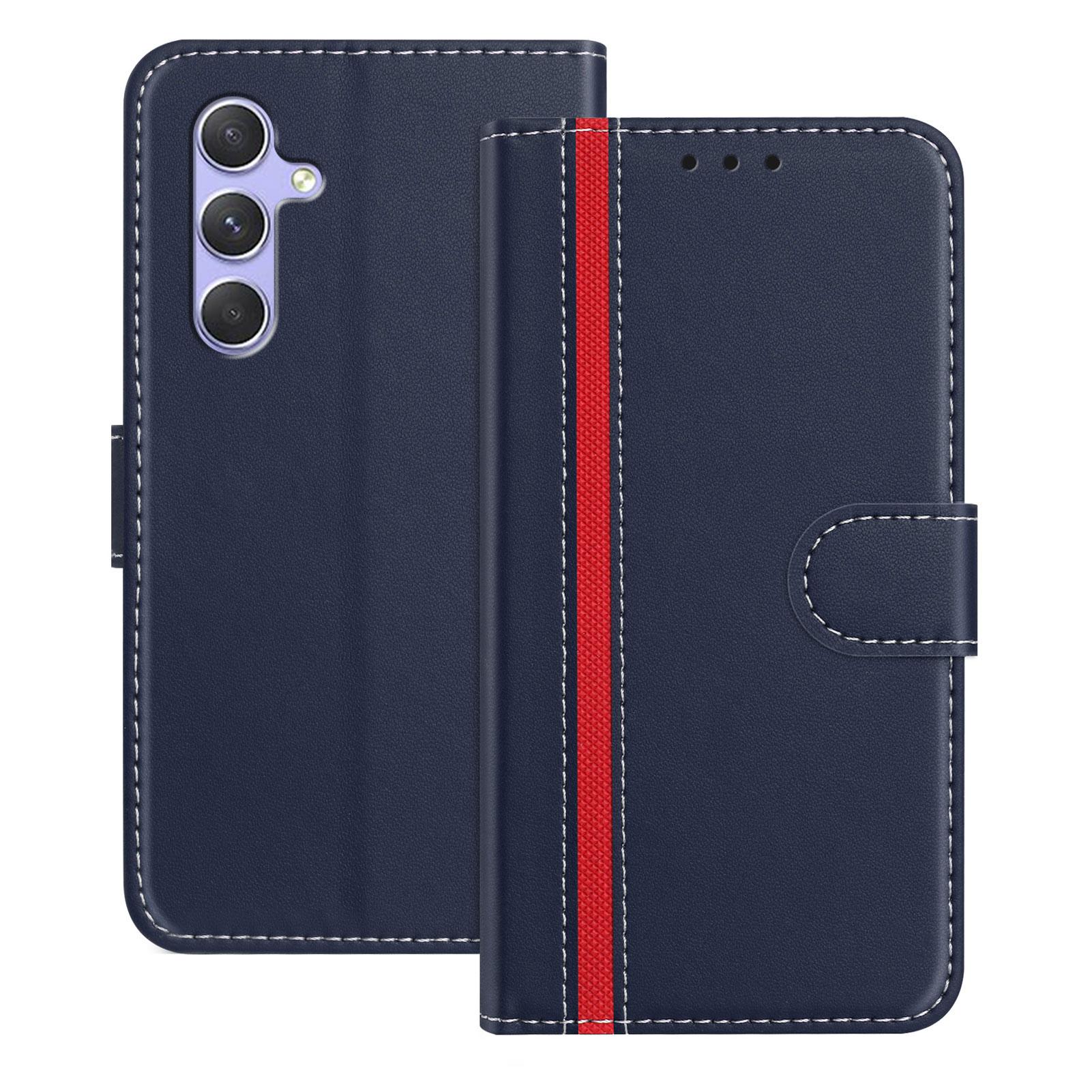 

For Samsung Galaxy A54 5G Phone Cases Wallet Stand Color Splicing Leather Cover with Magnetic Clasp Blue