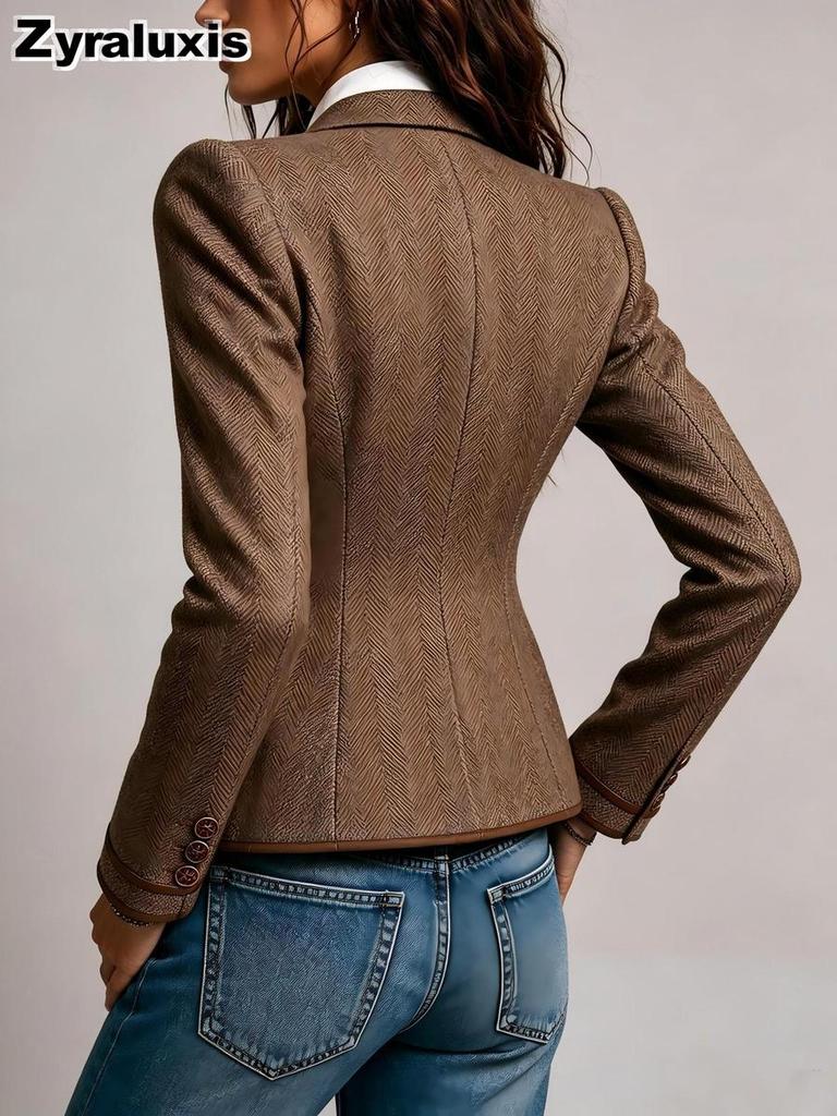 Women's Western Casual Patchwork Jacket Coat with Pockets with Fall Winter