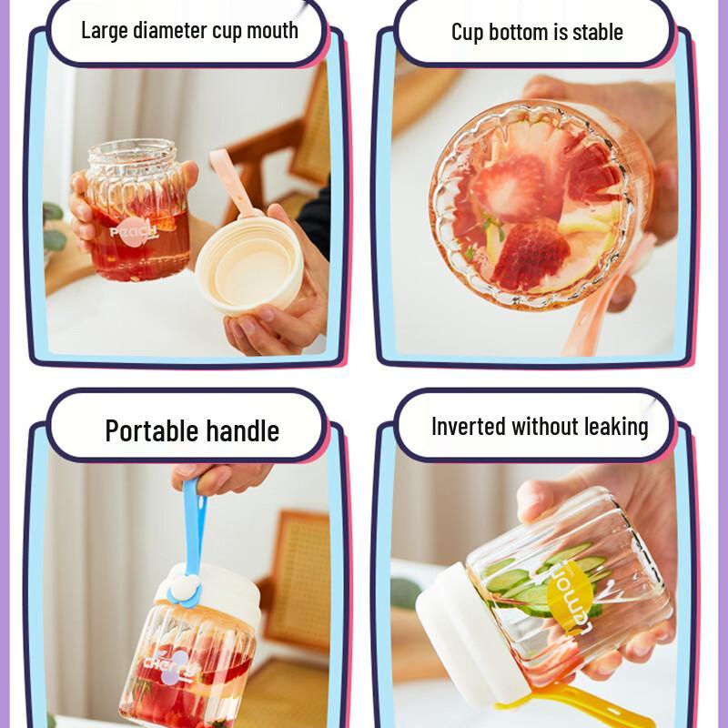 Bouteille d'eau portable en verre borosilicaté avec couvercle et poignée en corde