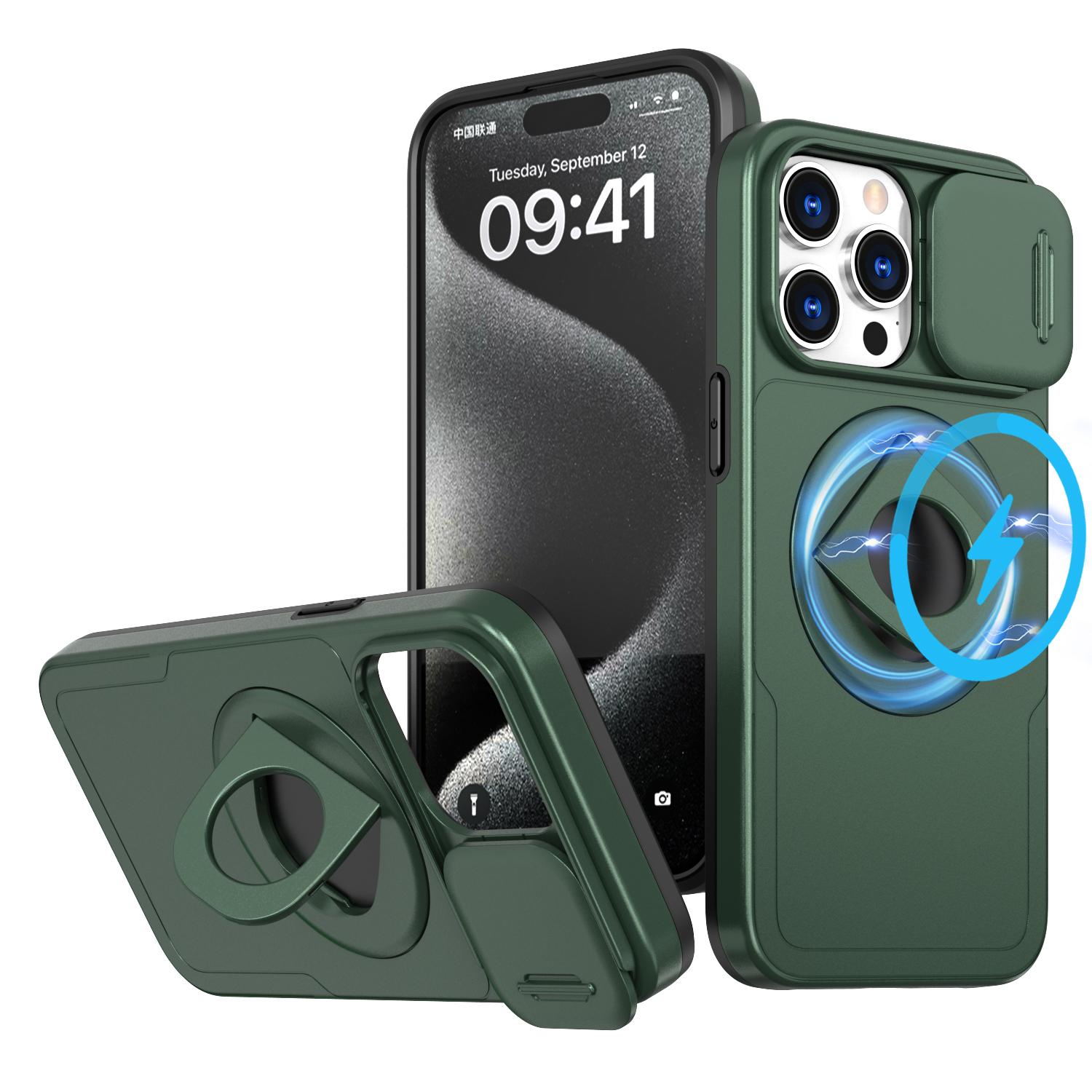 

Магнитный чехол для беспроводной зарядки Magsafe для iPhone 15 14 Plus 13 12 11 Pro X XR XS Max с кольцом-держателем и сдвижной шторкой для защиты объектива, противоударный For iPhone 13 Pro