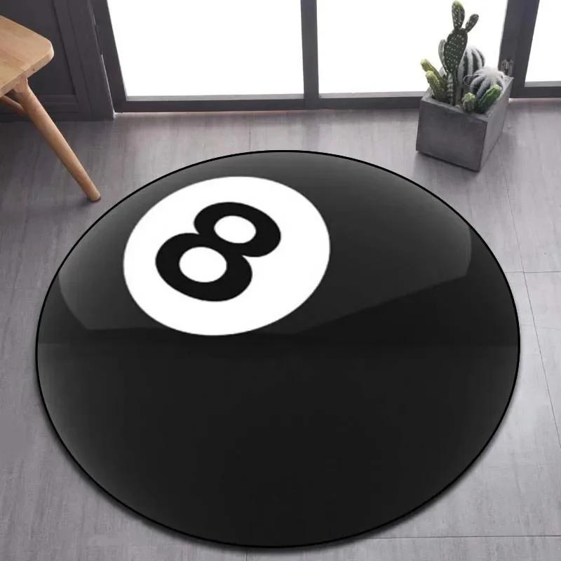 Billiard Clock Print Round Carpet Soft Area Rug for Bathroom Bedroom Living Room Doormat Gaming Chair Decor Non-Slip Floor Mat